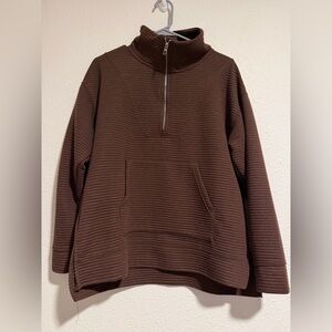 Kirklands Brown Ribbed Half-Zip Turtleneck Sweater